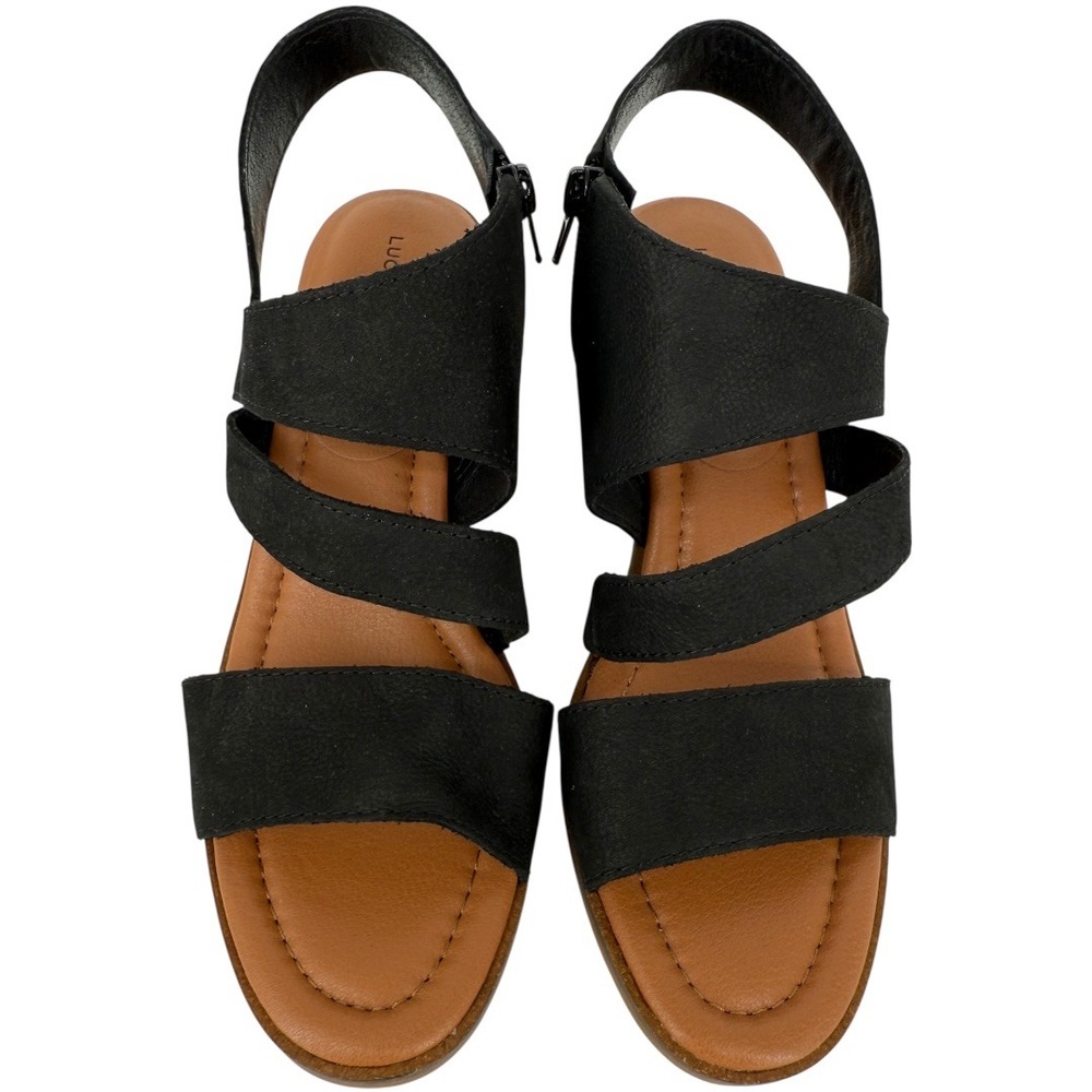 Lucky Brand Women's Rhodette High‎ Heel Sandal Black Nubuck Leather Size 11M